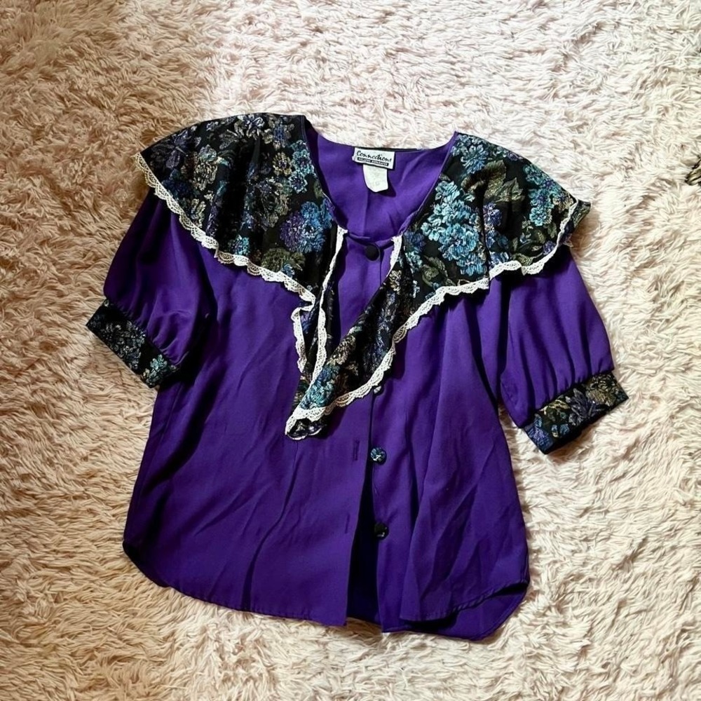 Vintage 80s Retro Cottage Core Weird Core Ruffle Grandma Core Indie Top Womens L